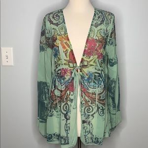 Daniel Benjamin semi sheer tattoo print cardigan